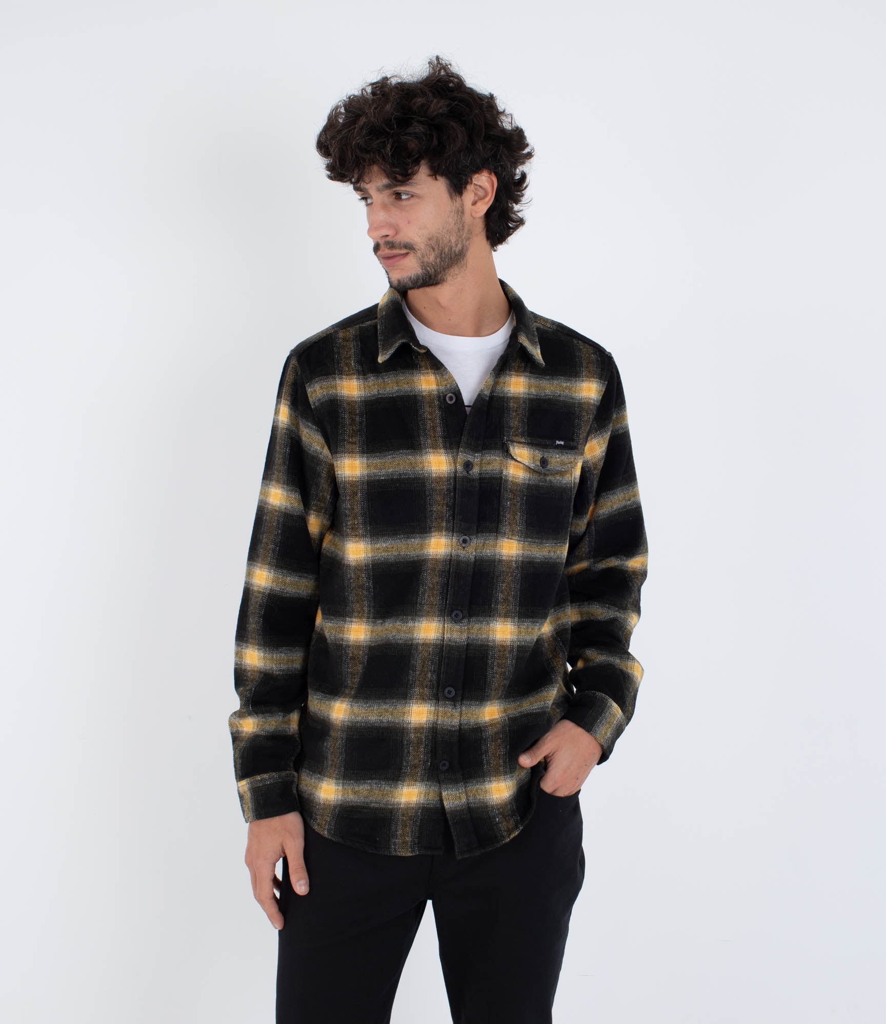 HURLEY | PORTLAND HEAVYWEIGHT FLANNEL | מכופתרת פלנל ארוכה גברים הארלי שחור 911