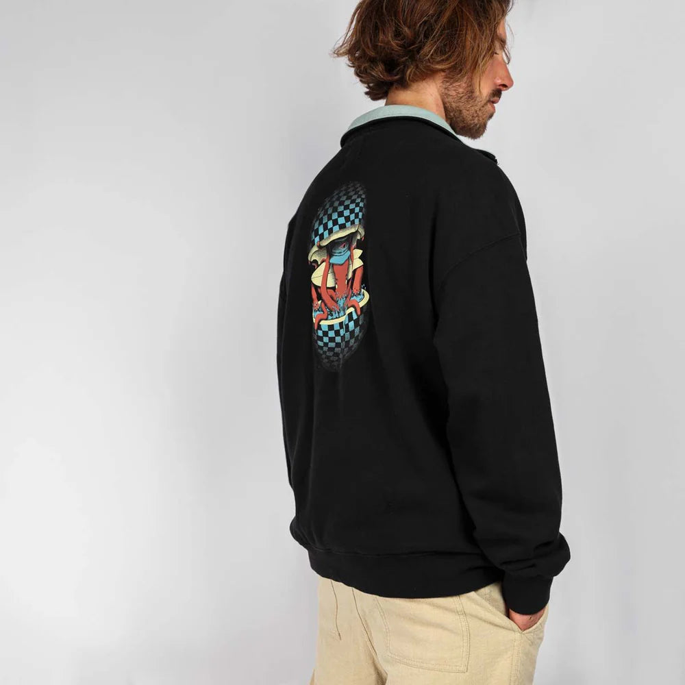 SOORUZ | SWEAT HALF ZIP BIO | סווטשירט שחור סורוז דוגית