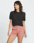 VOLCOM | MESHY BEACH SS | חולצה קרופ שחור נשים VOLCOM