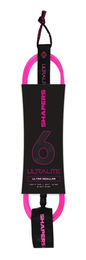 Shapers | ultralite comp 6mm leash | ליש לגלשן שייפרס מידה 6 ורוד אינטרסרף
