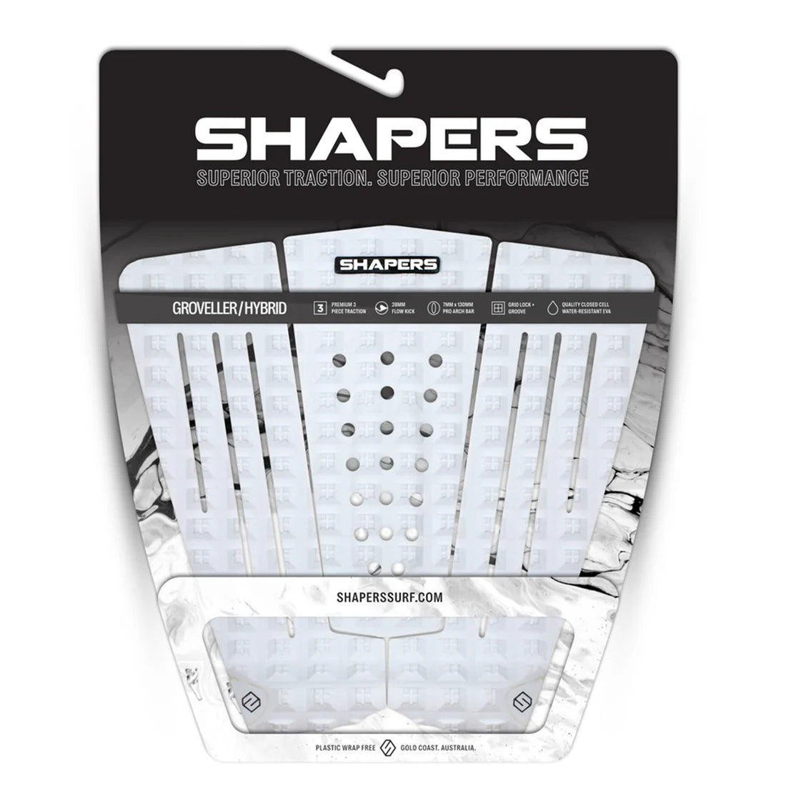 SHAPERS | HYBRID GROVELLER 3PC TAIL PAD WHITE BLACK | אסטרודק שייפרס גרובלר הייבריד אינטרסרף