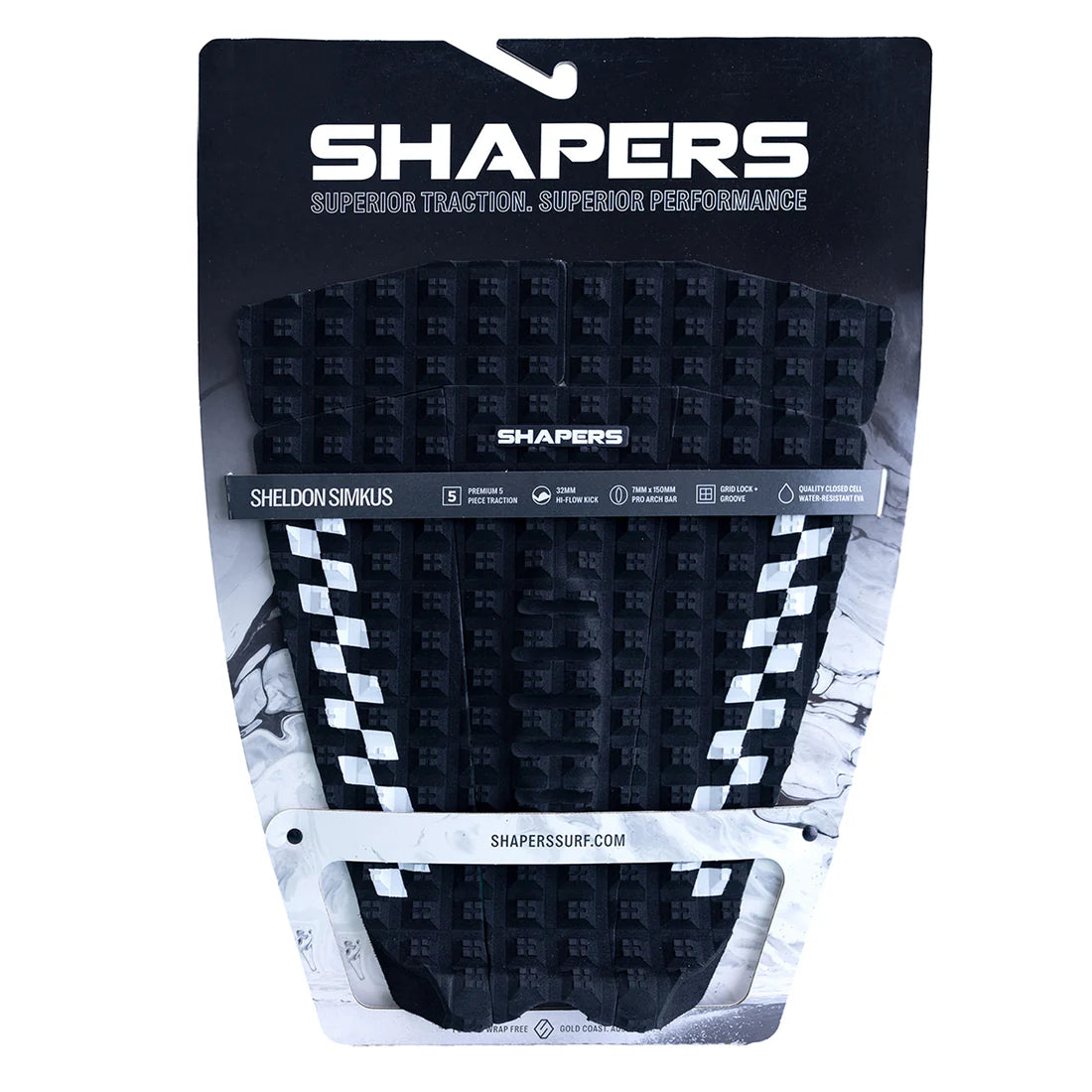 SHAPERS | SHAPERS SHELDON SIMKUS PRO MODEL3PC TAIL PAD BLACK WHITE | אסטרודק שייפרס שלדון אינטרסרף