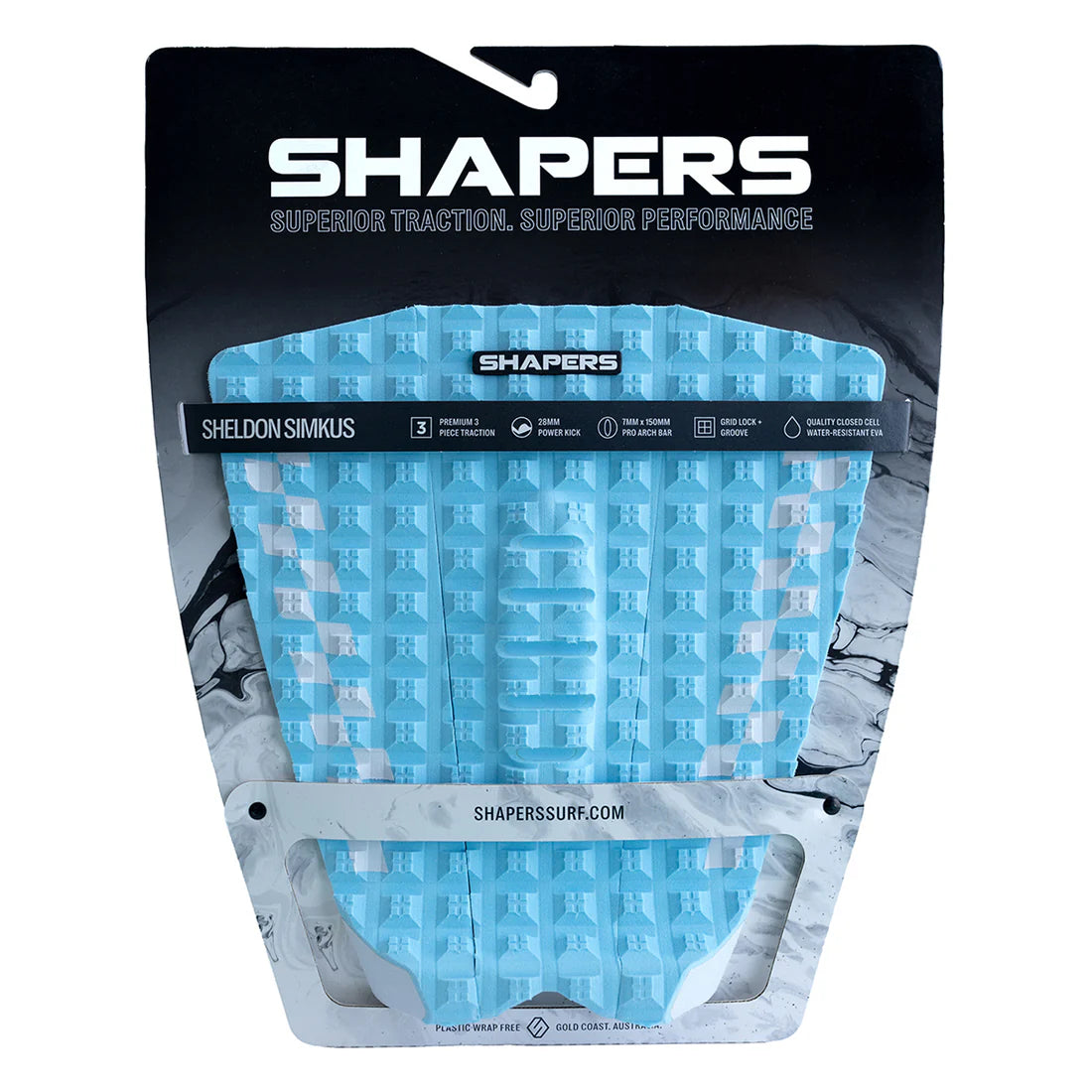 SHAPERS | SHELDON SIMKUS PRO MODEL 3PC TAIL PAD BLUE WHITE | אסטרודק שייפרס שלדון אינטרסרף