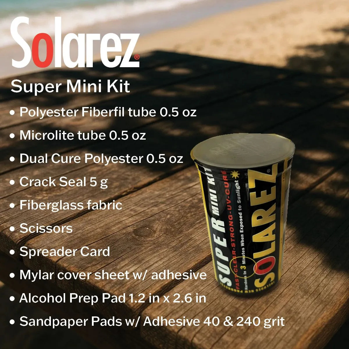 SOLAREZ | POLYESTER SUPER MINI TRAVEL KIT 0.5 TUBE | ערכה לתיקון גלשן פוליאסטר SURFIN