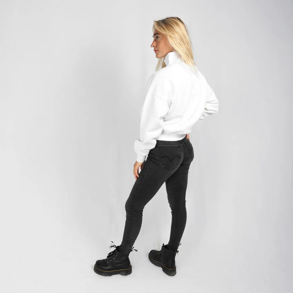 SOORUZ | SWEAT HALF ZIP BIO | סווטשירט נשים לבן סורוז דוגית