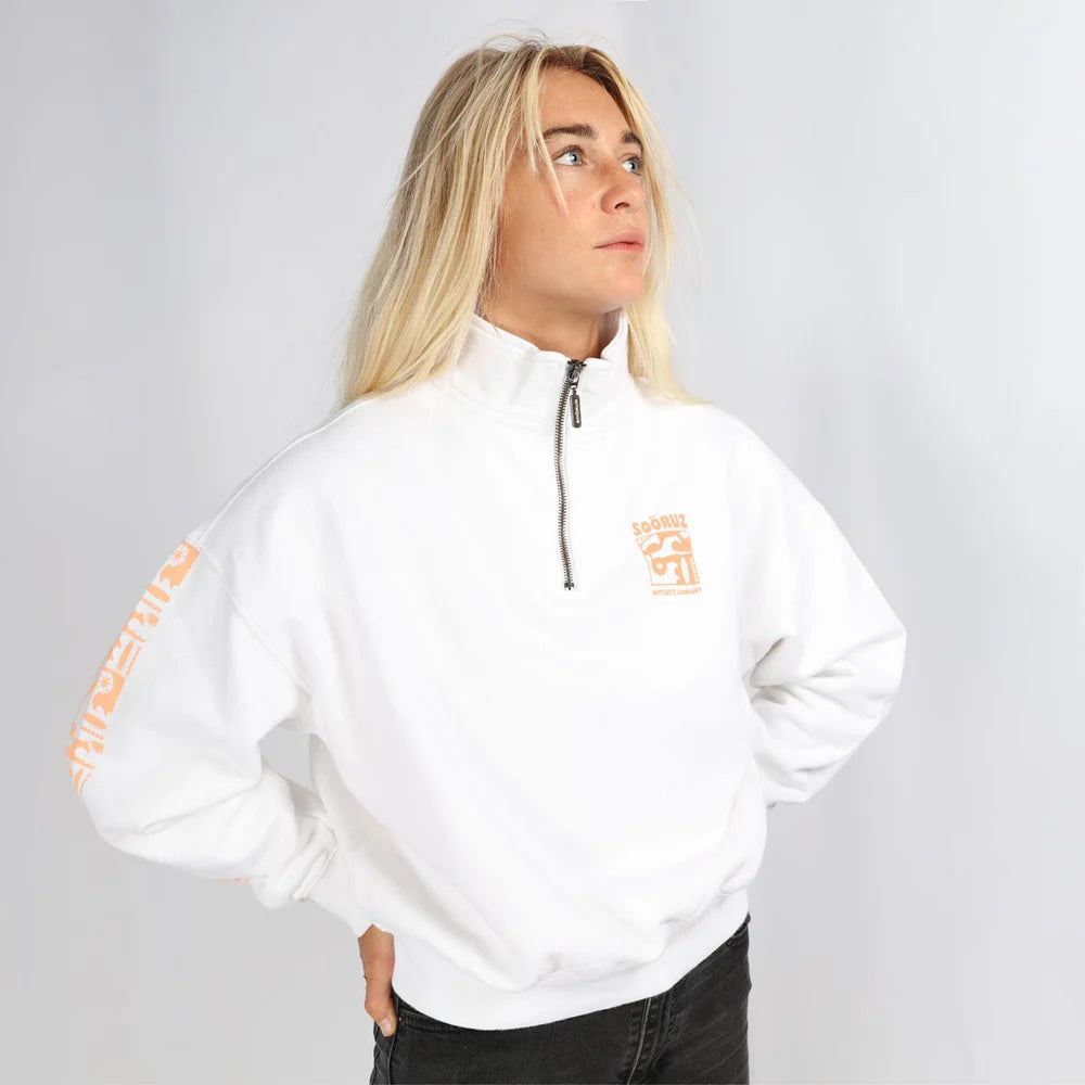 SOORUZ | SWEAT HALF ZIP BIO | סווטשירט נשים לבן סורוז דוגית